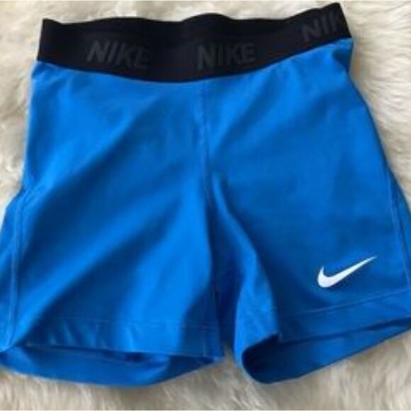 Nike Spandex Blue Black Womens shorts size small Logo Swoosh Bottoms Dri Fit - Picture 1 of 15